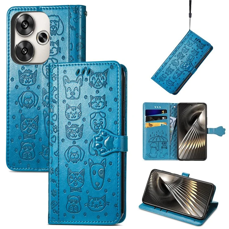 For Xiaomi Redmi Turbo 3 5G / Poco F6 5G Case Leather Phone Cover Cat Dog Imprint
