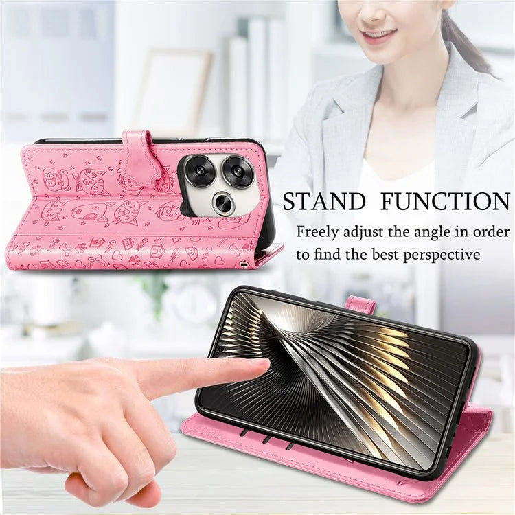 For Xiaomi Redmi Turbo 3 5G / Poco F6 5G Case Leather Phone Cover Cat Dog Imprint