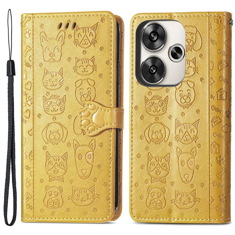 For Xiaomi Redmi Turbo 3 5G / Poco F6 5G Case Leather Phone Cover Cat Dog Imprint