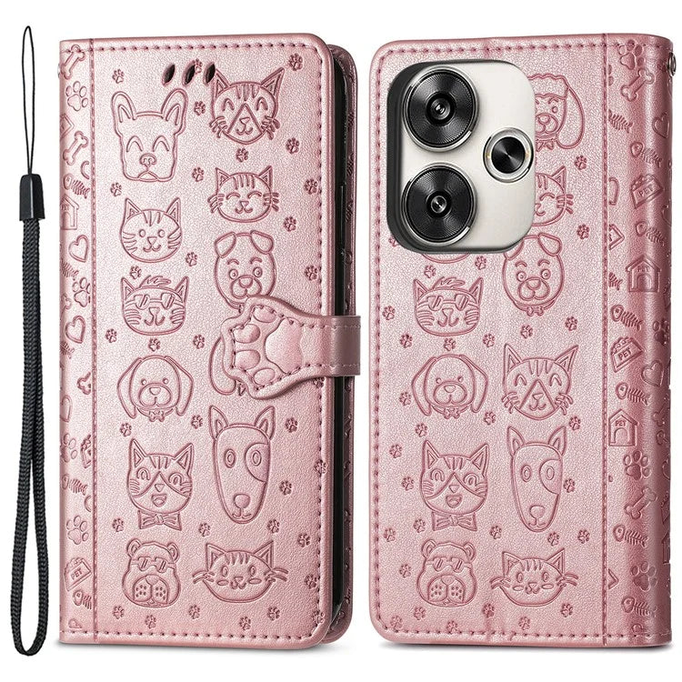 For Xiaomi Redmi Turbo 3 5G / Poco F6 5G Case Leather Phone Cover Cat Dog Imprint