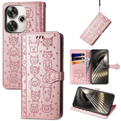 For Xiaomi Redmi Turbo 3 5G / Poco F6 5G Case Leather Phone Cover Cat Dog Imprint
