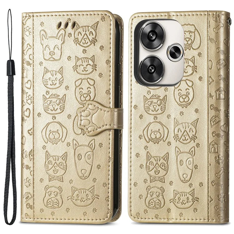 For Xiaomi Redmi Turbo 3 5G / Poco F6 5G Case Leather Phone Cover Cat Dog Imprint