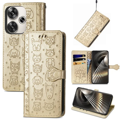 For Xiaomi Redmi Turbo 3 5G / Poco F6 5G Case Leather Phone Cover Cat Dog Imprint