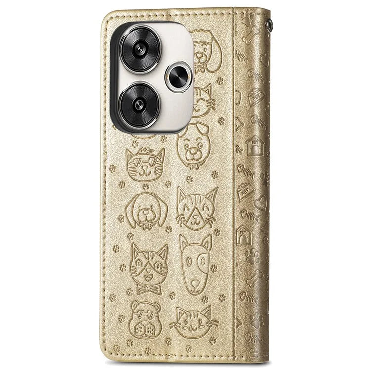 For Xiaomi Redmi Turbo 3 5G / Poco F6 5G Case Leather Phone Cover Cat Dog Imprint