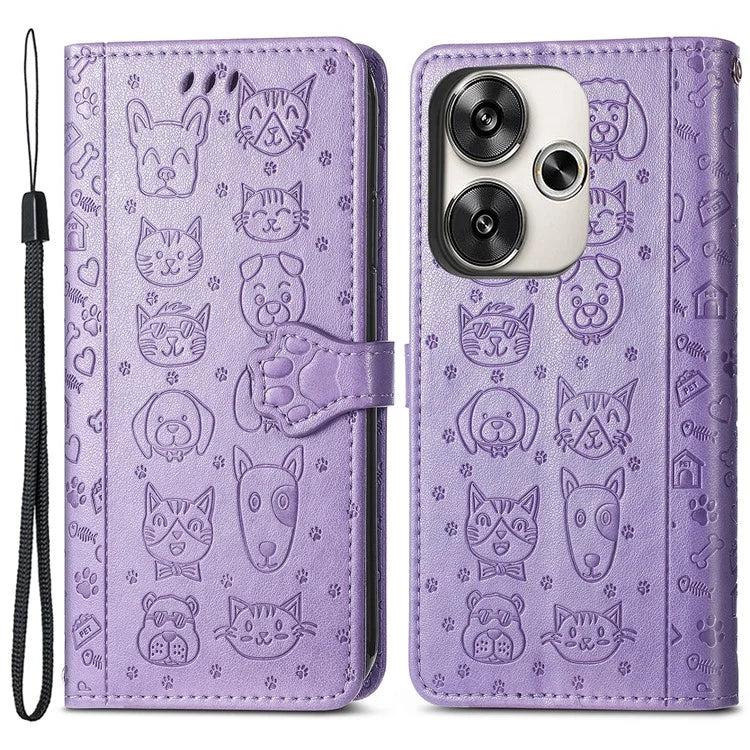 For Xiaomi Redmi Turbo 3 5G / Poco F6 5G Case Leather Phone Cover Cat Dog Imprint