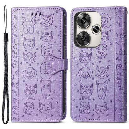For Xiaomi Redmi Turbo 3 5G / Poco F6 5G Case Leather Phone Cover Cat Dog Imprint