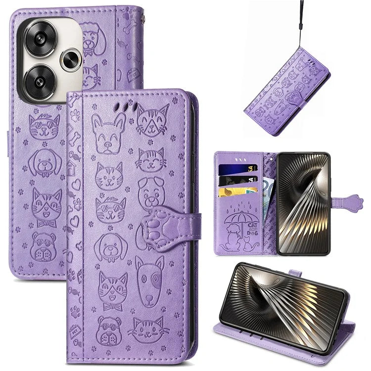For Xiaomi Redmi Turbo 3 5G / Poco F6 5G Case Leather Phone Cover Cat Dog Imprint