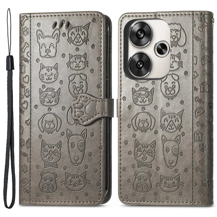 For Xiaomi Redmi Turbo 3 5G / Poco F6 5G Case Leather Phone Cover Cat Dog Imprint