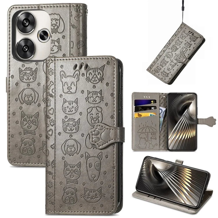 For Xiaomi Redmi Turbo 3 5G / Poco F6 5G Case Leather Phone Cover Cat Dog Imprint