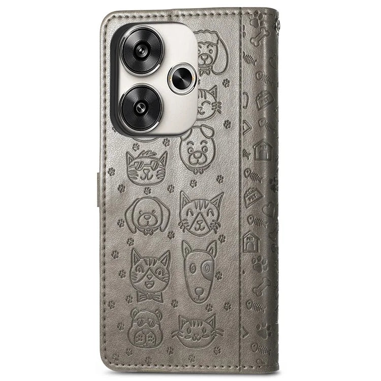 For Xiaomi Redmi Turbo 3 5G / Poco F6 5G Case Leather Phone Cover Cat Dog Imprint