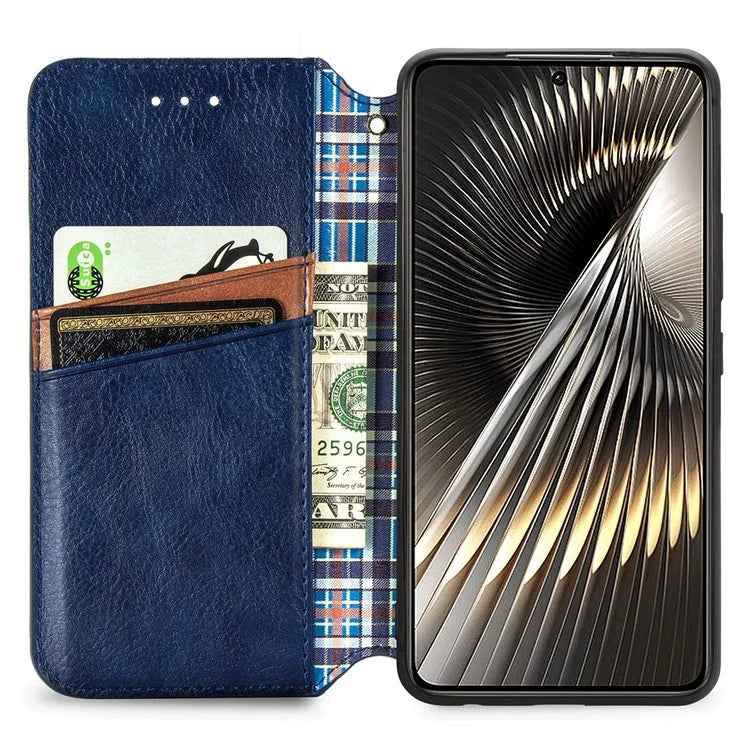 For Xiaomi Redmi Turbo 3 5G / Poco F6 5G Case Leather Strong Magnetic Phone Cover Imprinted Rhombus