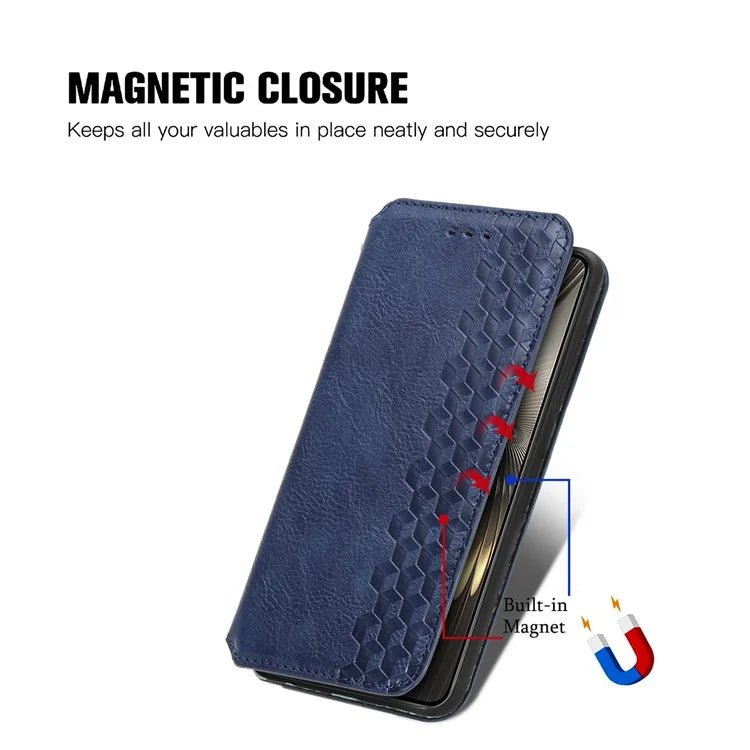 For Xiaomi Redmi Turbo 3 5G / Poco F6 5G Case Leather Strong Magnetic Phone Cover Imprinted Rhombus