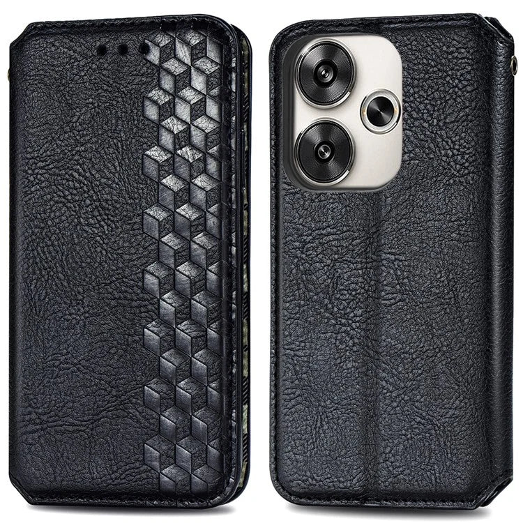 For Xiaomi Redmi Turbo 3 5G / Poco F6 5G Case Leather Strong Magnetic Phone Cover Imprinted Rhombus
