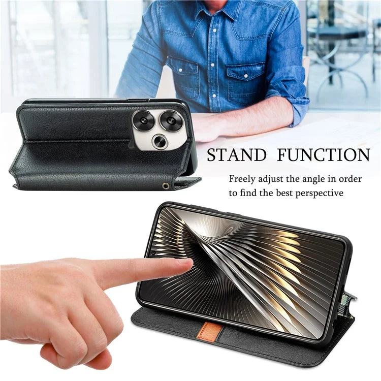 For Xiaomi Redmi Turbo 3 5G / Poco F6 5G Case Leather Strong Magnetic Phone Cover Imprinted Rhombus