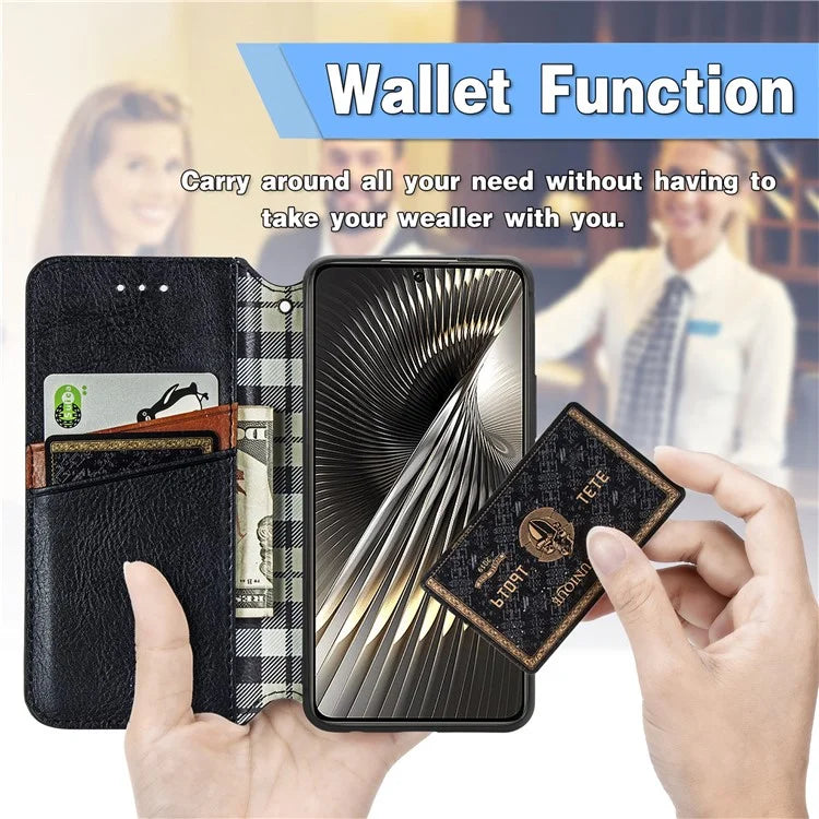 For Xiaomi Redmi Turbo 3 5G / Poco F6 5G Case Leather Strong Magnetic Phone Cover Imprinted Rhombus