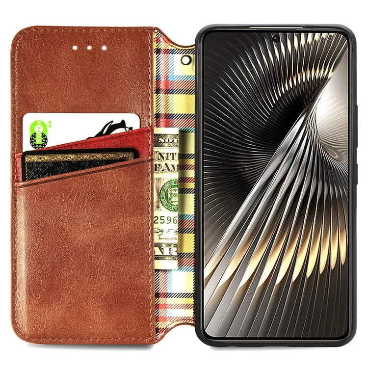 For Xiaomi Redmi Turbo 3 5G / Poco F6 5G Case Leather Strong Magnetic Phone Cover Imprinted Rhombus