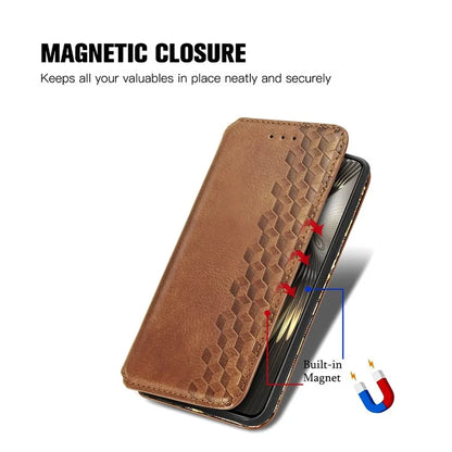 For Xiaomi Redmi Turbo 3 5G / Poco F6 5G Case Leather Strong Magnetic Phone Cover Imprinted Rhombus
