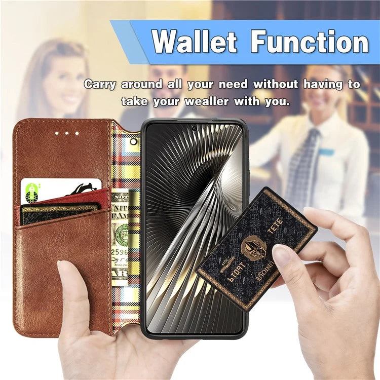 For Xiaomi Redmi Turbo 3 5G / Poco F6 5G Case Leather Strong Magnetic Phone Cover Imprinted Rhombus
