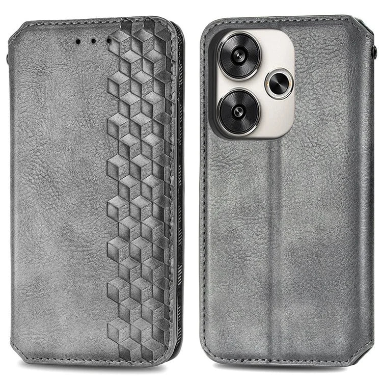 For Xiaomi Redmi Turbo 3 5G / Poco F6 5G Case Leather Strong Magnetic Phone Cover Imprinted Rhombus
