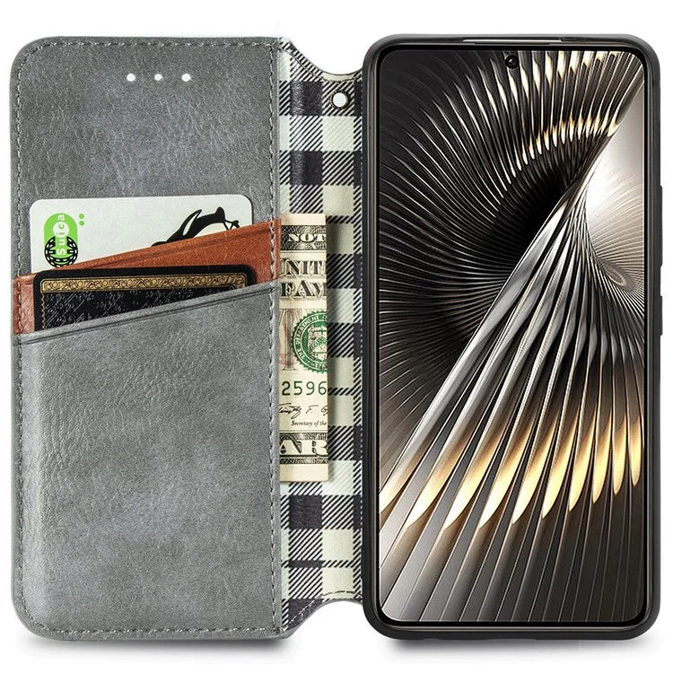 For Xiaomi Redmi Turbo 3 5G / Poco F6 5G Case Leather Strong Magnetic Phone Cover Imprinted Rhombus