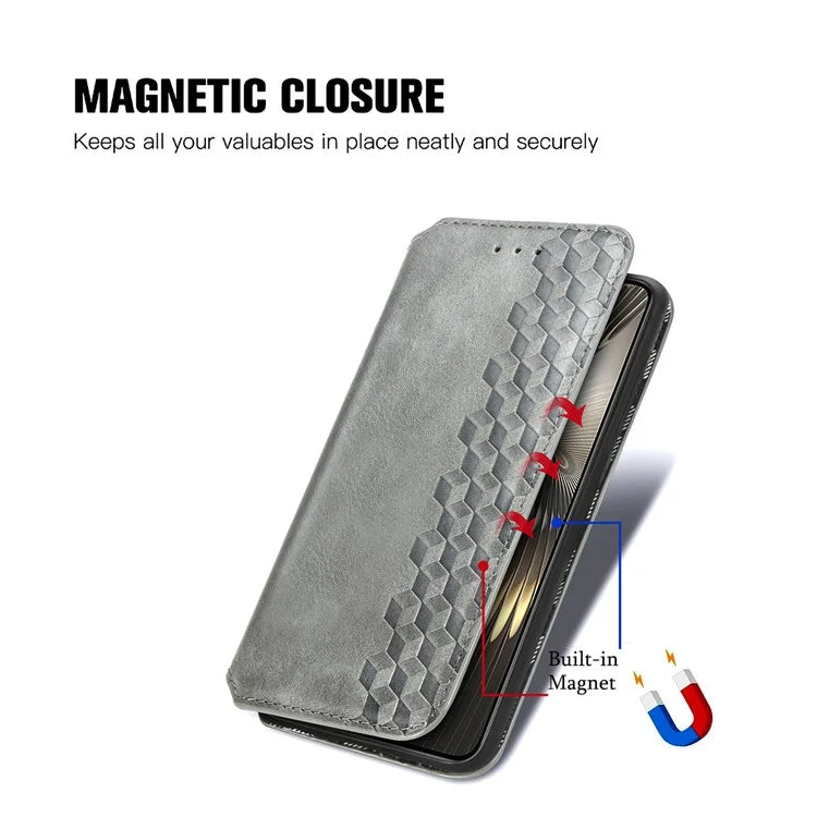 For Xiaomi Redmi Turbo 3 5G / Poco F6 5G Case Leather Strong Magnetic Phone Cover Imprinted Rhombus