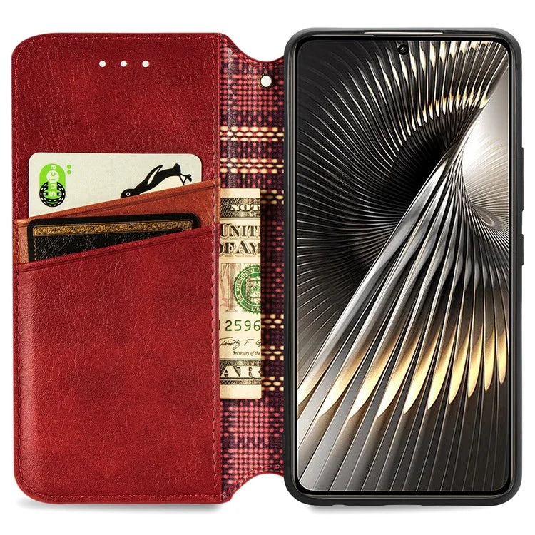 For Xiaomi Redmi Turbo 3 5G / Poco F6 5G Case Leather Strong Magnetic Phone Cover Imprinted Rhombus