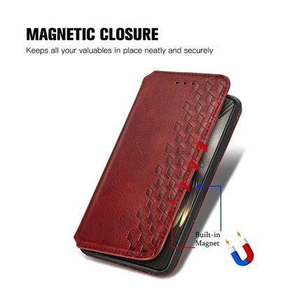 For Xiaomi Redmi Turbo 3 5G / Poco F6 5G Case Leather Strong Magnetic Phone Cover Imprinted Rhombus