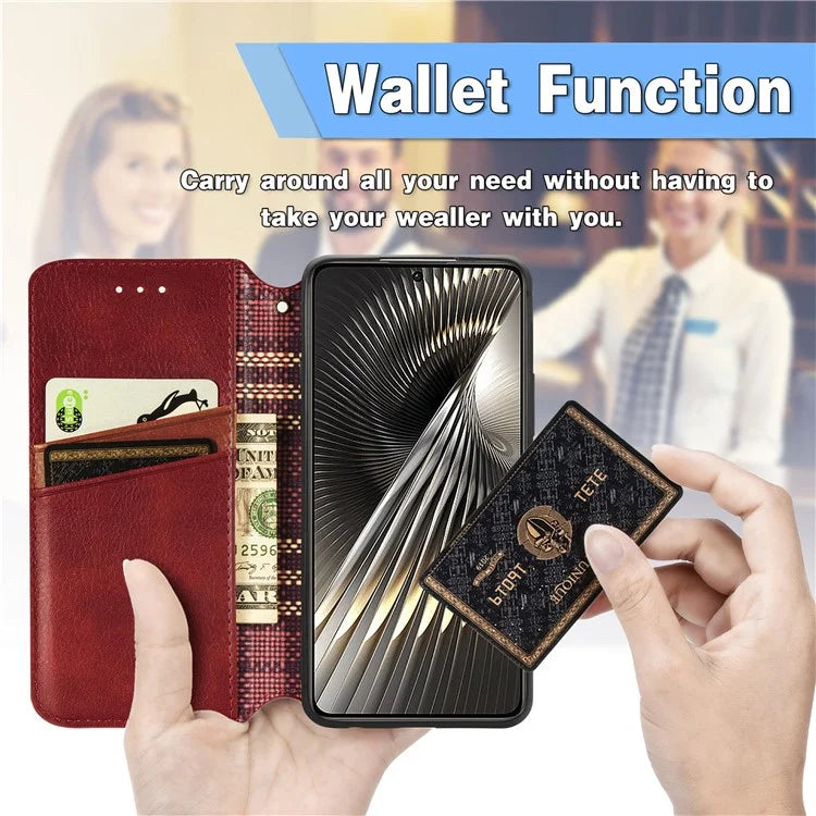 For Xiaomi Redmi Turbo 3 5G / Poco F6 5G Case Leather Strong Magnetic Phone Cover Imprinted Rhombus