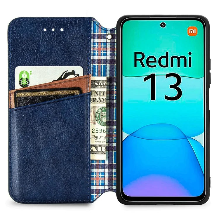 For Xiaomi Redmi 13 5G / 13 4G Case Rhombus Pattern Imprinted Leather Phone Cover Wallet Stand Card Slots