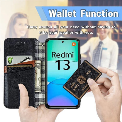 For Xiaomi Redmi 13 5G / 13 4G Case Rhombus Pattern Imprinted Leather Phone Cover Wallet Stand Card Slots