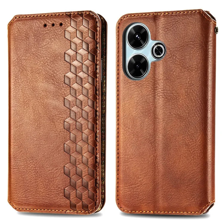 For Xiaomi Redmi 13 5G / 13 4G Case Rhombus Pattern Imprinted Leather Phone Cover Wallet Stand Card Slots