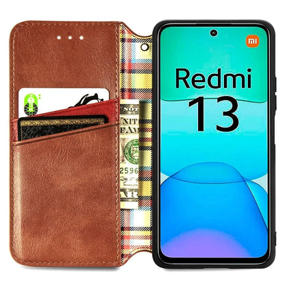 For Xiaomi Redmi 13 5G / 13 4G Case Rhombus Pattern Imprinted Leather Phone Cover Wallet Stand Card Slots