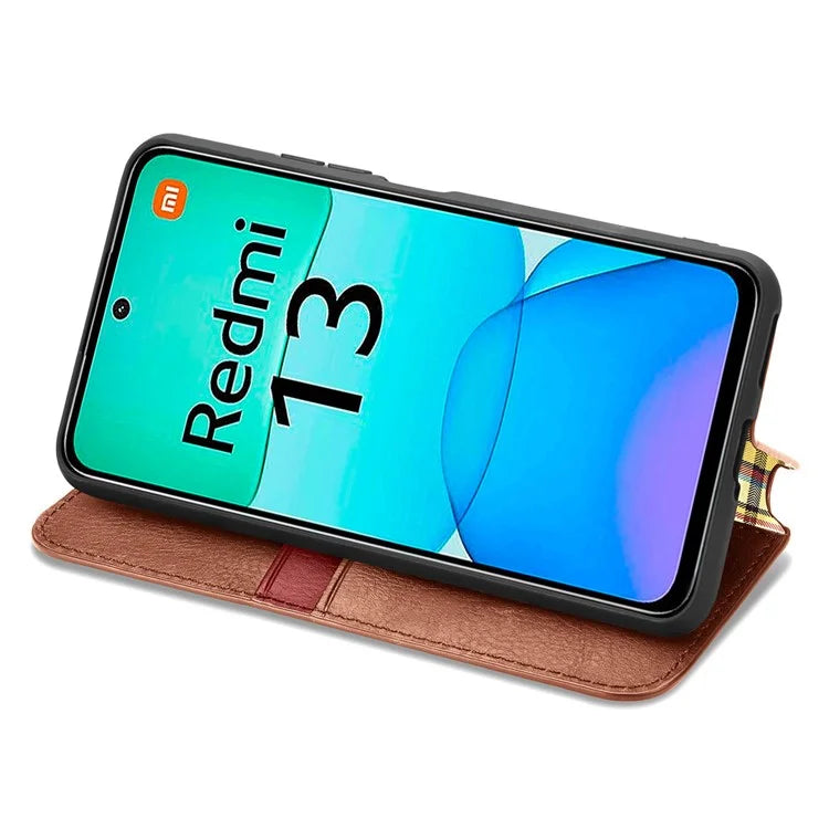 For Xiaomi Redmi 13 5G / 13 4G Case Rhombus Pattern Imprinted Leather Phone Cover Wallet Stand Card Slots