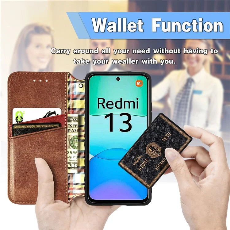 For Xiaomi Redmi 13 5G / 13 4G Case Rhombus Pattern Imprinted Leather Phone Cover Wallet Stand Card Slots