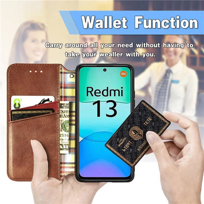 For Xiaomi Redmi 13 5G / 13 4G Case Rhombus Pattern Imprinted Leather Phone Cover Wallet Stand Card Slots