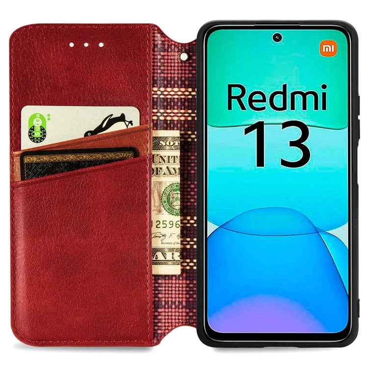 For Xiaomi Redmi 13 5G / 13 4G Case Rhombus Pattern Imprinted Leather Phone Cover Wallet Stand Card Slots