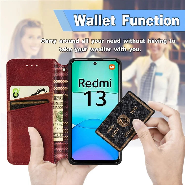For Xiaomi Redmi 13 5G / 13 4G Case Rhombus Pattern Imprinted Leather Phone Cover Wallet Stand Card Slots