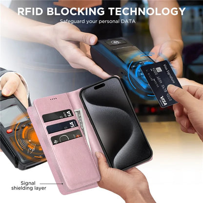 For iPhone 15 Pro Max Case RFID Blocking Wallet PU Leather Flip Phone Cover