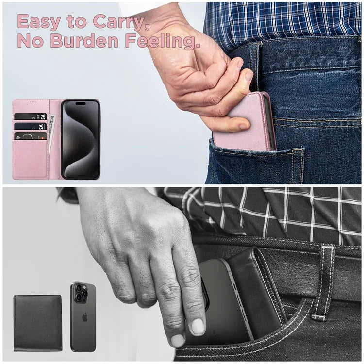 For iPhone 15 Pro Max Case RFID Blocking Wallet PU Leather Flip Phone Cover