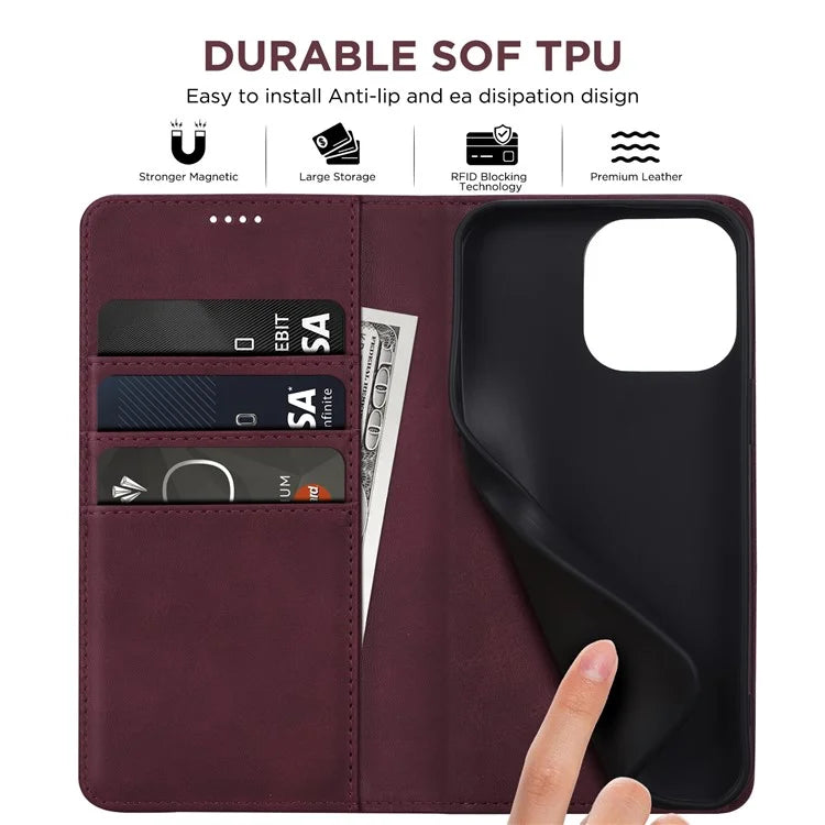 For iPhone 15 Pro Max Case RFID Blocking Wallet PU Leather Flip Phone Cover