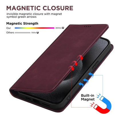 For iPhone 15 Pro Max Case RFID Blocking Wallet PU Leather Flip Phone Cover