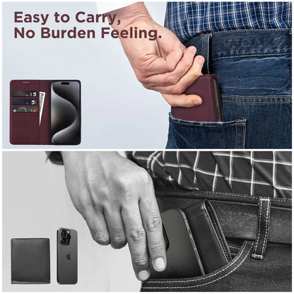 For iPhone 15 Pro Max Case RFID Blocking Wallet PU Leather Flip Phone Cover