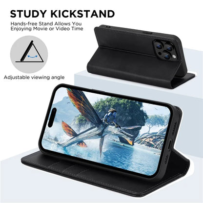 For iPhone 15 Pro Max Case RFID Blocking Wallet PU Leather Flip Phone Cover