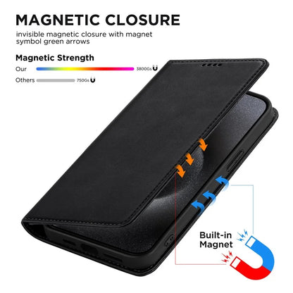 For iPhone 15 Pro Max Case RFID Blocking Wallet PU Leather Flip Phone Cover