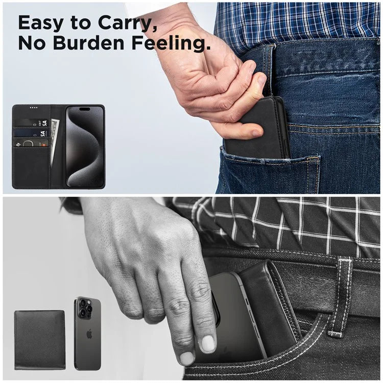 For iPhone 15 Pro Max Case RFID Blocking Wallet PU Leather Flip Phone Cover