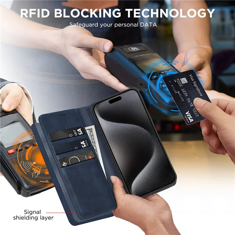For iPhone 15 Pro Max Case RFID Blocking Wallet PU Leather Flip Phone Cover