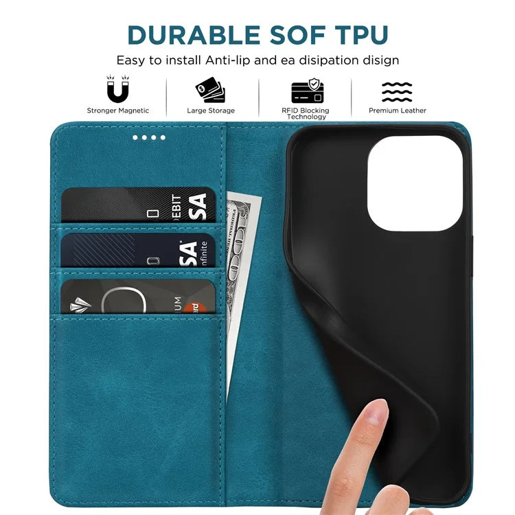 For iPhone 15 Pro Max Case RFID Blocking Wallet PU Leather Flip Phone Cover