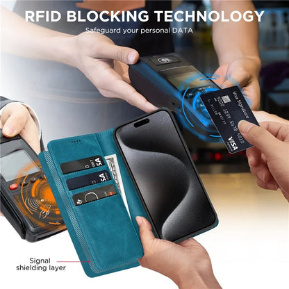 For iPhone 15 Pro Max Case RFID Blocking Wallet PU Leather Flip Phone Cover