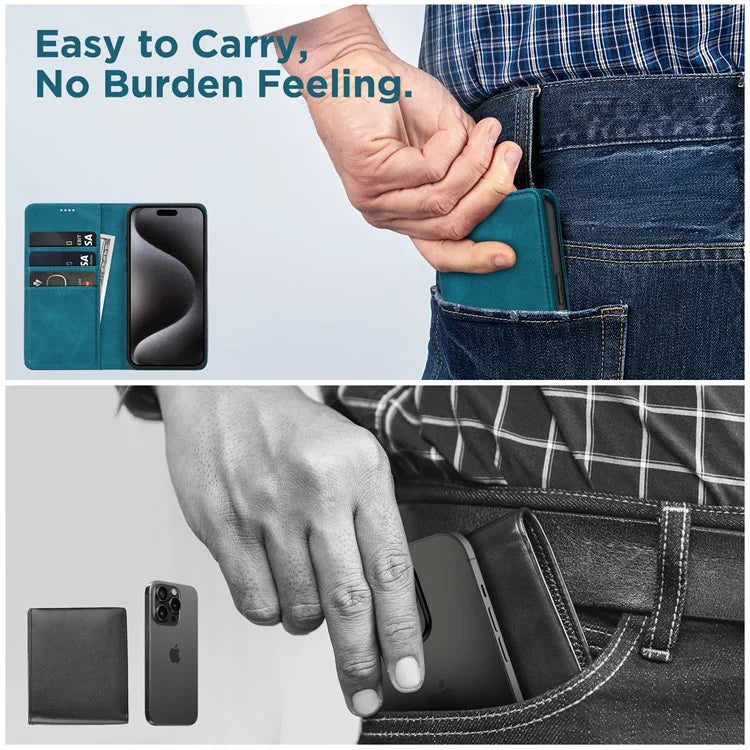 For iPhone 15 Pro Max Case RFID Blocking Wallet PU Leather Flip Phone Cover
