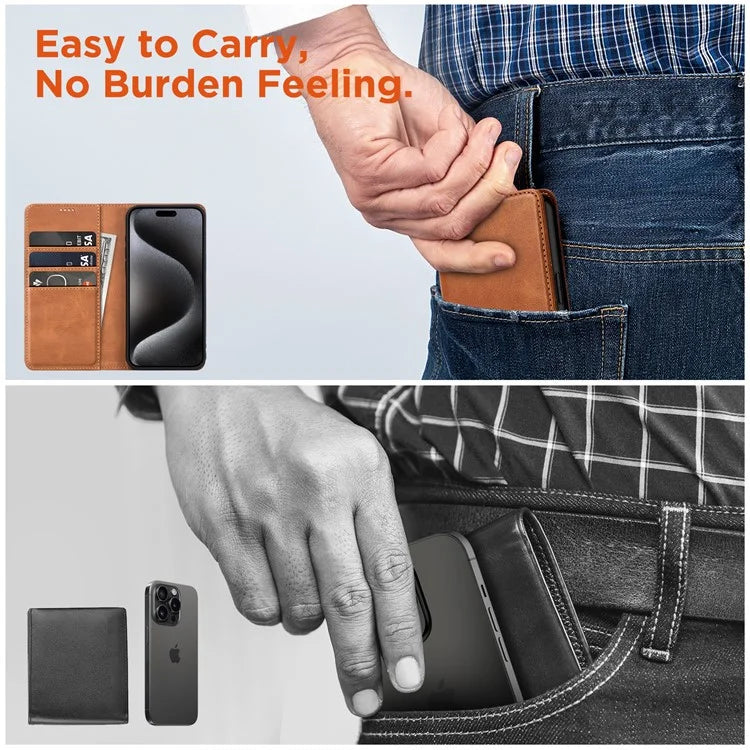 For iPhone 15 Pro Max Case RFID Blocking Wallet PU Leather Flip Phone Cover